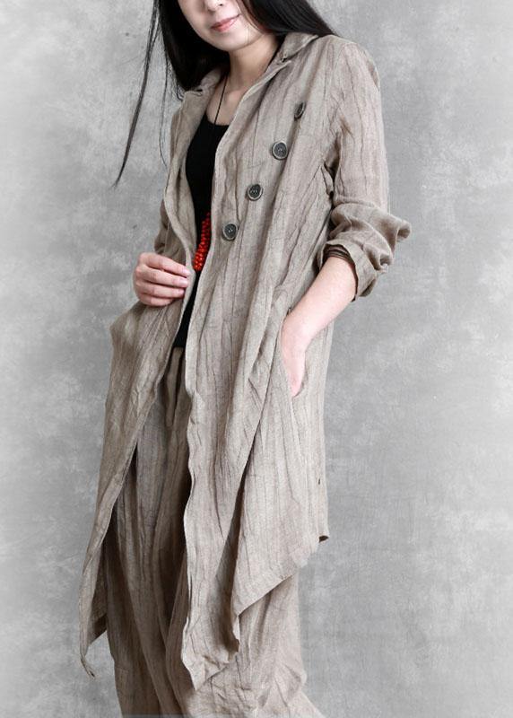 Fashion Khaki PeterPan Collar Button Fall Asymmetrical Design Two Piece Set Outfits Long Sleeve - Omychic