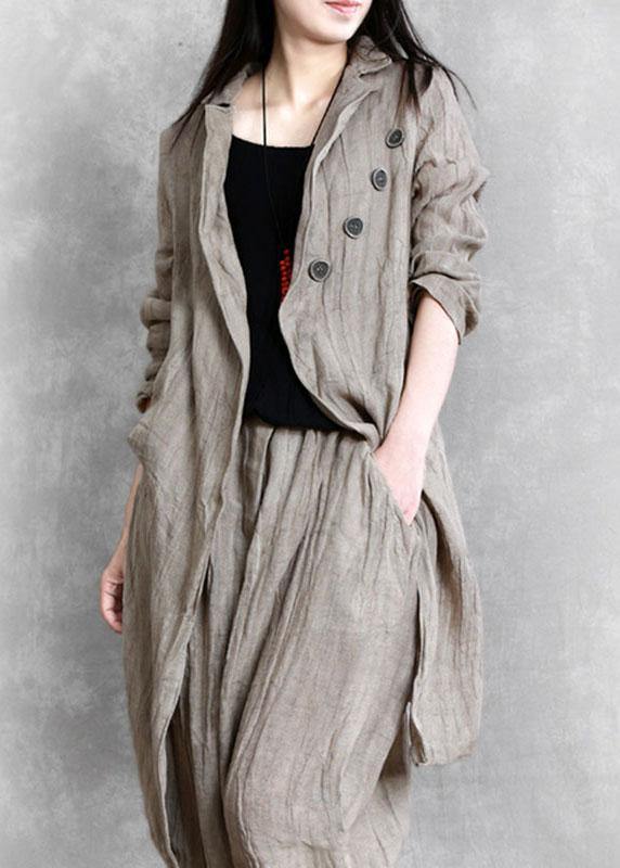 Fashion Khaki PeterPan Collar Button Fall Asymmetrical Design Two Piece Set Outfits Long Sleeve - Omychic