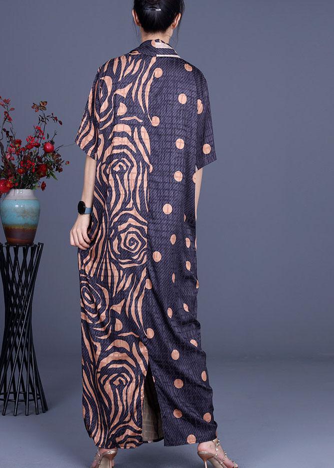 Fashion Khaki Print asymmetrical design Silk Dresses Summer - Omychic