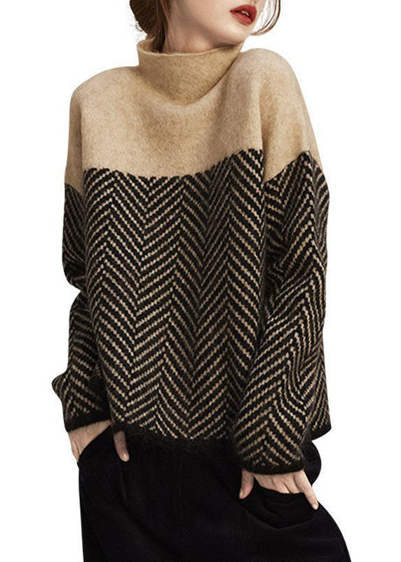 Fashion Nary Turtle Neck Patchwork Knit Pullover Winter