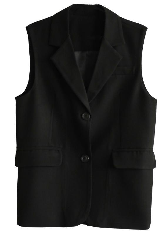 Fashion Notched black Sleeveless Shirt Top - Omychic