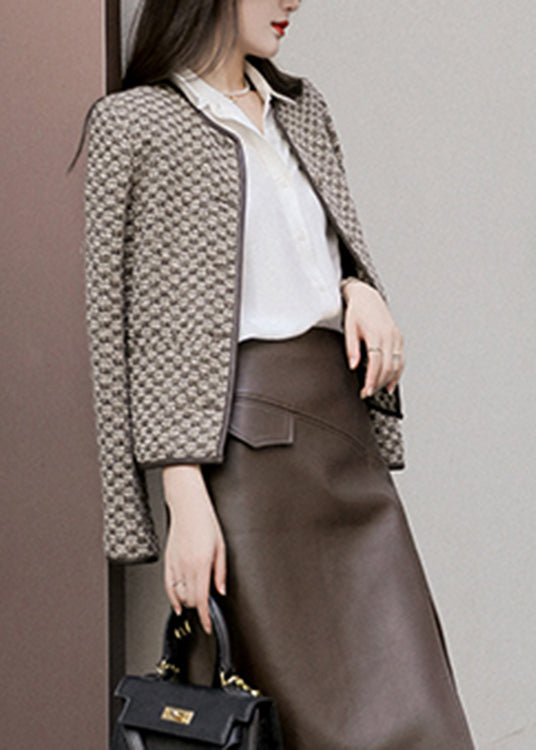 Fashion O-Neck Plaid Button Woolen Coat Long Sleeve