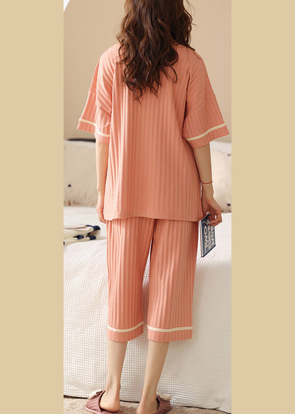 Fashion Orange Animal Print Cotton Pajamas Two Pieces Set Short Sleeve