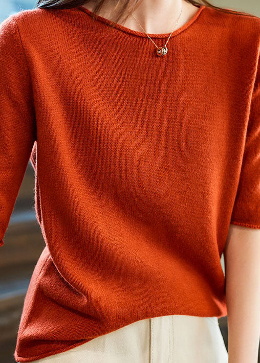 Fashion Orange O Neck Patchwork Cashmere Sweaters Half Sleeve