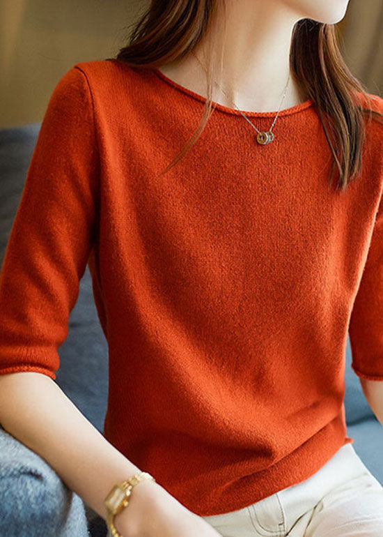 Fashion Orange O Neck Patchwork Cashmere Sweaters Half Sleeve