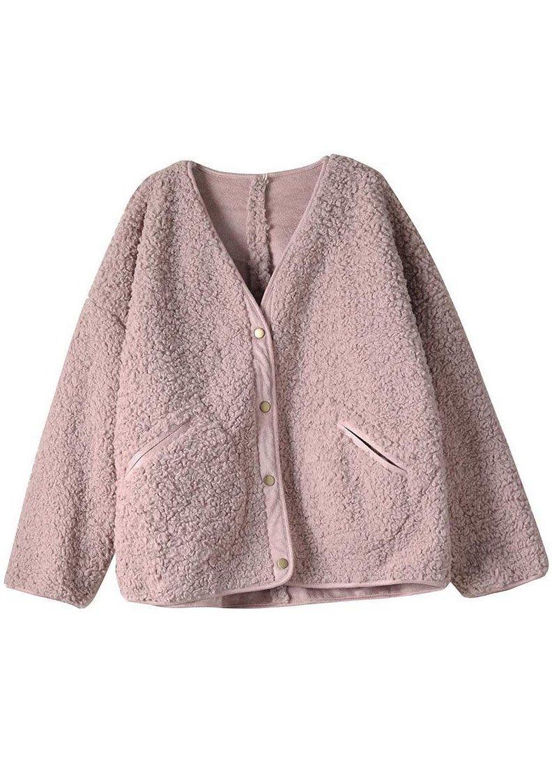 Fashion Pink Pockets Button Casual Fall Winter Thick Coats Long sleeve - Omychic