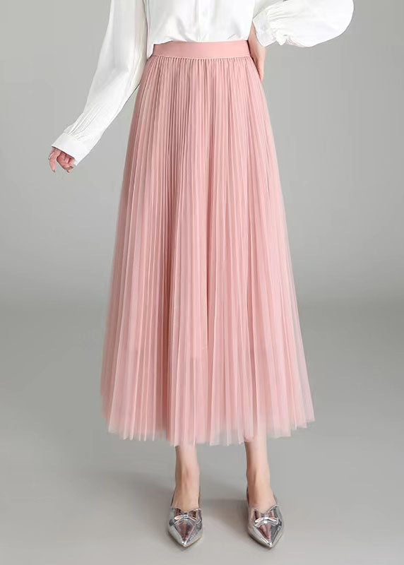 Fashion Pink Wrinkled Patchwork Exra Large Hem Tulle Skirts Spring