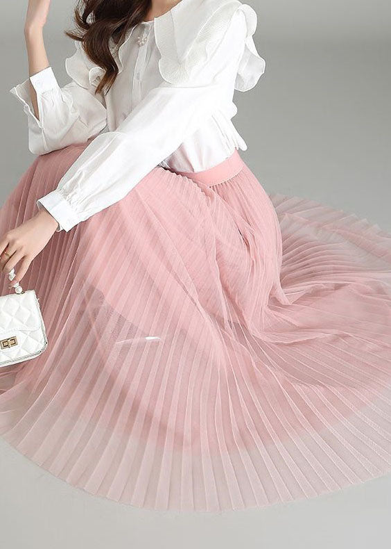 Fashion Pink Wrinkled Patchwork Exra Large Hem Tulle Skirts Spring