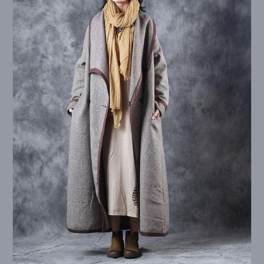 Fashion Plaid maxi coat plus size clothing Turn-down Collar maxi coat Elegant double breasted trench coat - Omychic