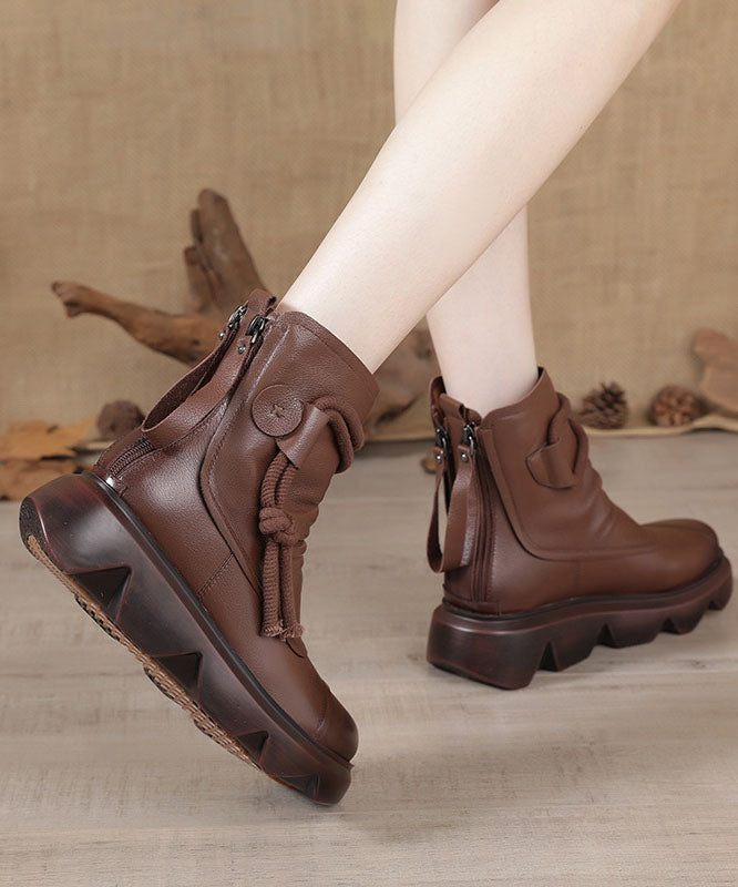 Fashion Platform Boots Black Cowhide Leather Ankle boots