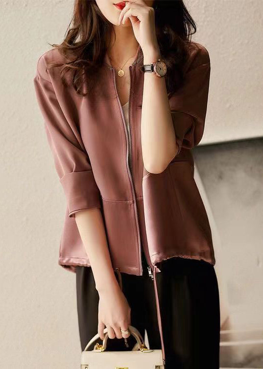 Fashion Purple Pink Zip Up Patchwork Drawstring Cotton Jacket Fall