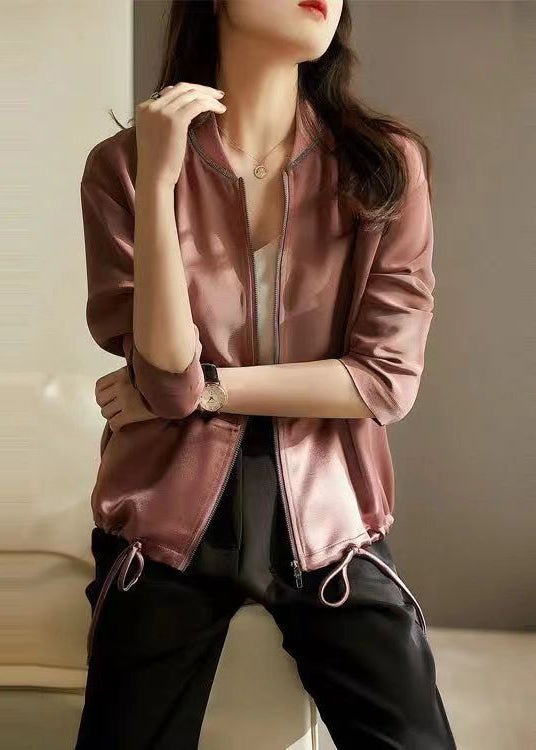 Fashion Purple Pink Zip Up Patchwork Drawstring Cotton Jacket Fall