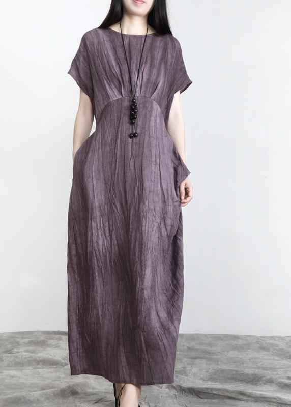 Fashion Purple Pockets Linen Batwing Sleeve Summer Robe Dresses - Omychic