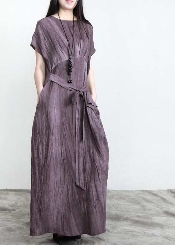 Fashion Purple Pockets Linen Batwing Sleeve Summer Robe Dresses - Omychic