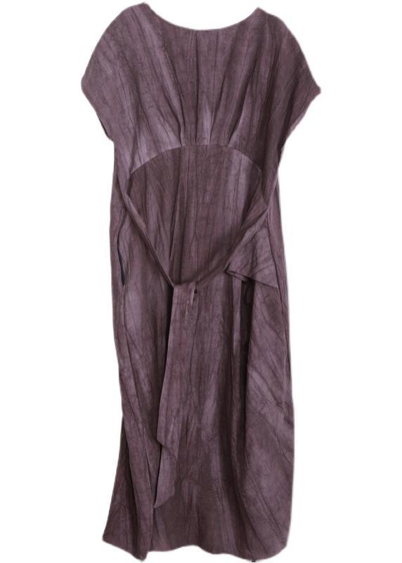 Fashion Purple Pockets Linen Batwing Sleeve Summer Robe Dresses - Omychic