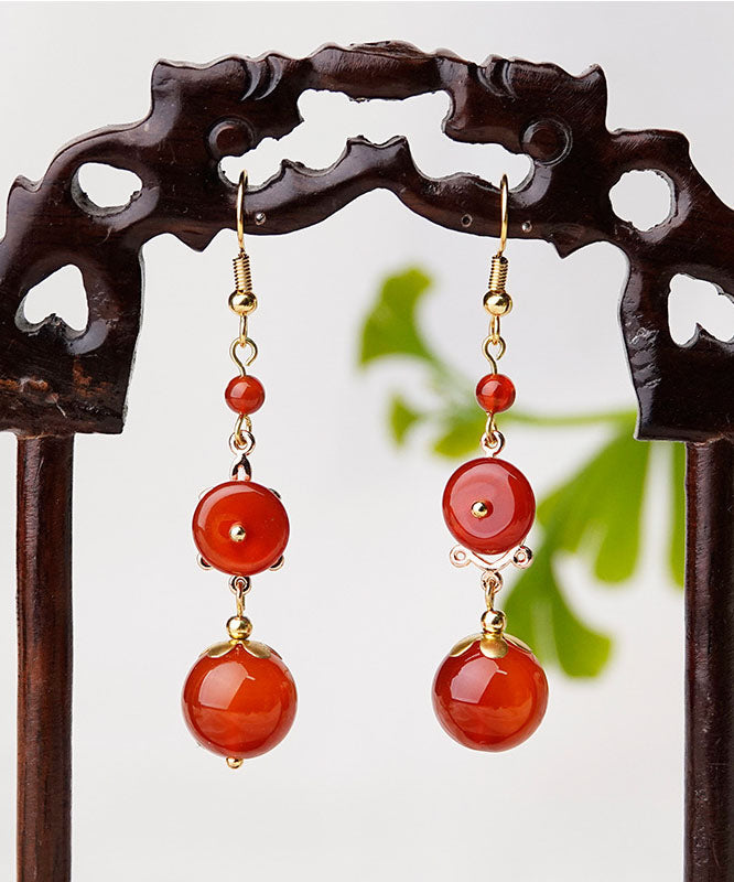 Fashion Red Agate 14K Gold Wedding Drop Earrings