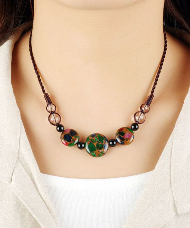 Fashion Red Agate Green Agate Golden Colored Stone Gratuated Bead Necklace