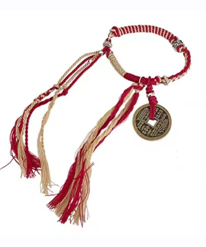 Fashion Red Hand Knitting Copper Cash Chain Bracelet