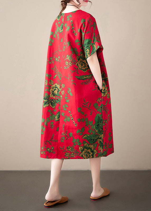 Fashion Red Print Chiffon Macxi Dress Short Sleeve