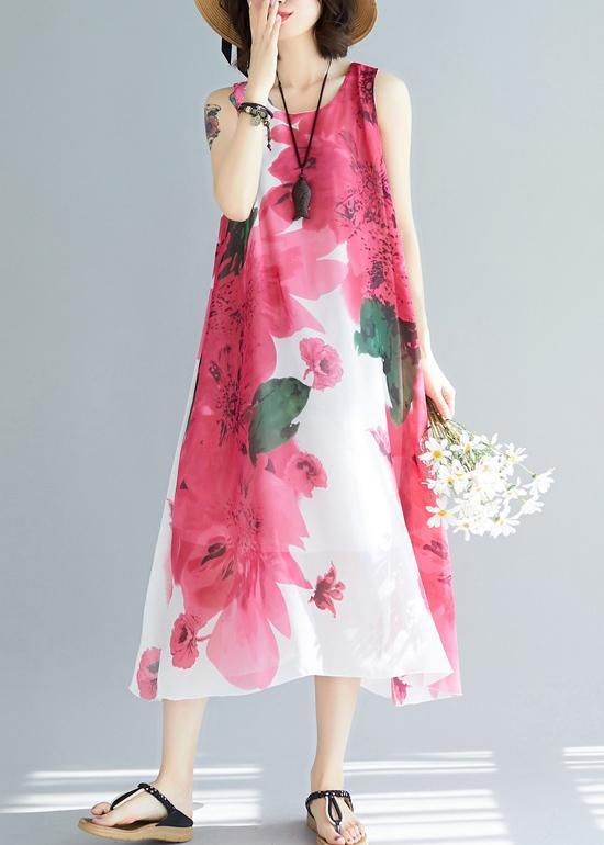 Fashion Red Print Chiffon Tie Waist Summer Holiday Dress - Omychic