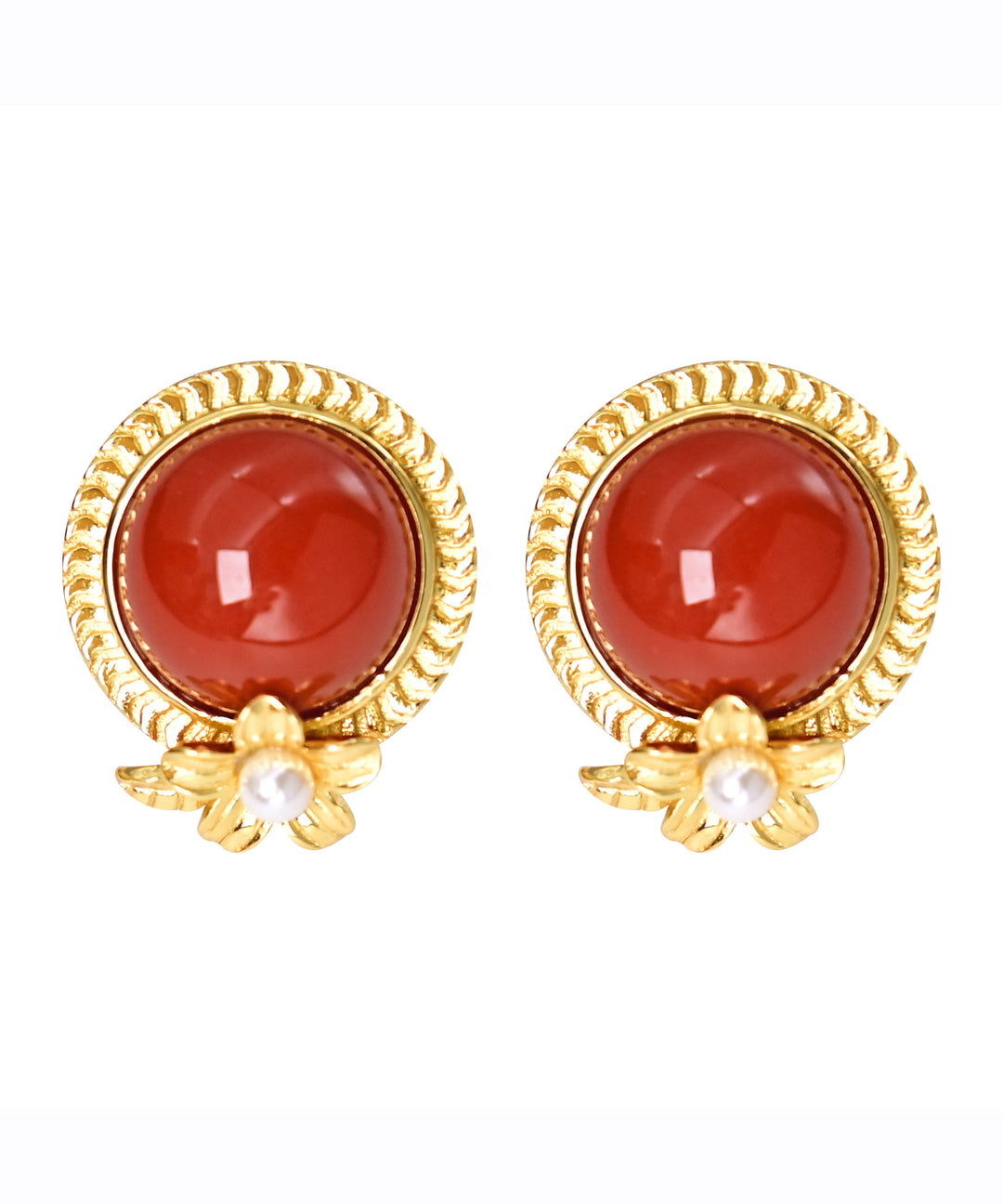 Fashion Red Sterling Silver Overgild Agate Pearl Stud Earrings