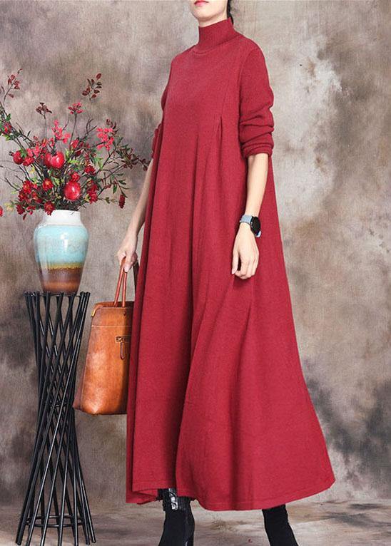 Fashion Red retro Knit slim fit Fall Long Sweater Dress - Omychic
