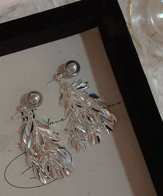Fashion Silk Copper Overgild Pearl Tassel Drop Earrings