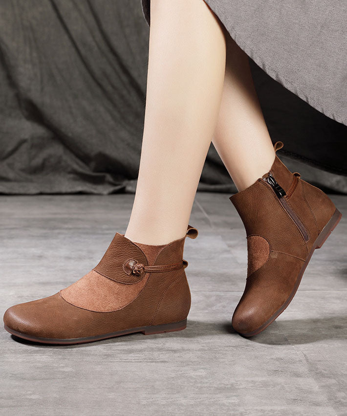 Fashion Splicing Boots Coffee Cowhide Leather Suede Boots