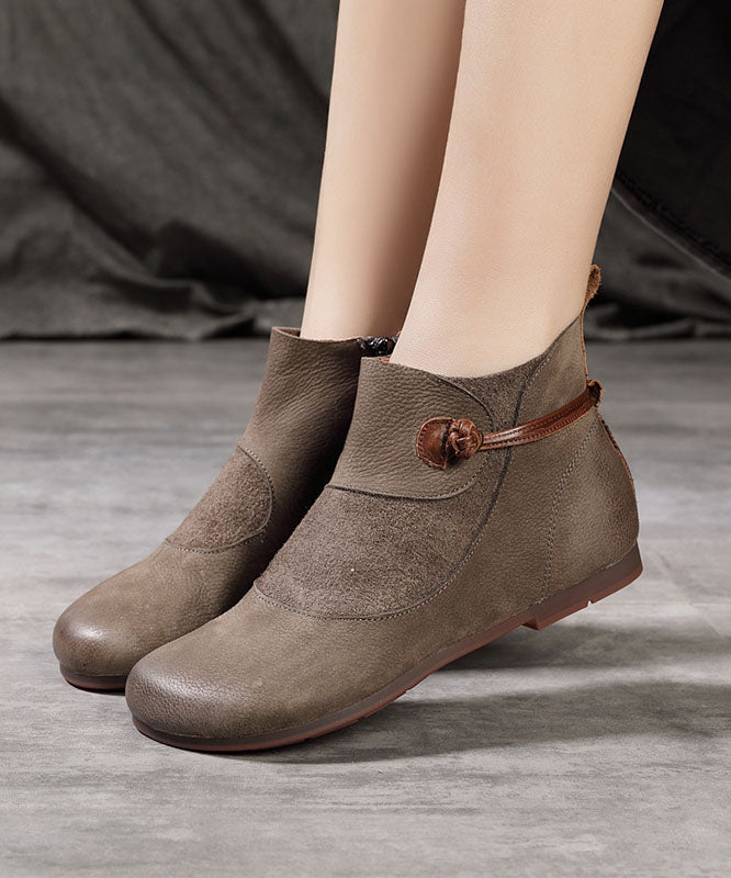 Fashion Splicing Boots Coffee Cowhide Leather Suede Boots