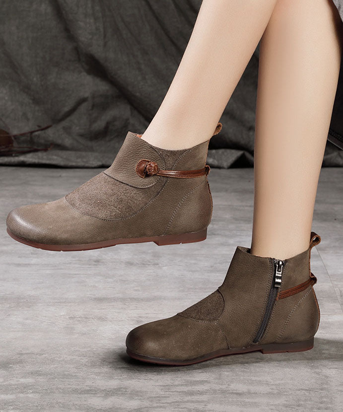 Fashion Splicing Boots Coffee Cowhide Leather Suede Boots