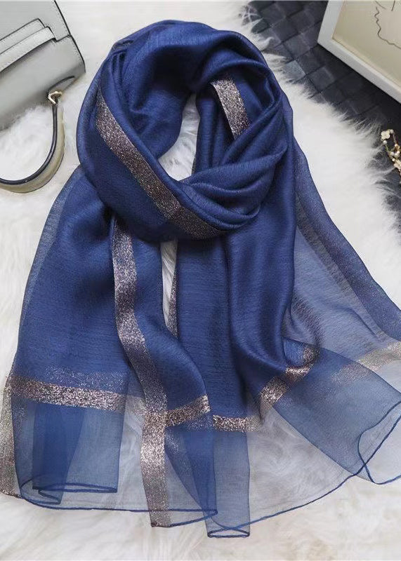Fashion Versatile Blue Gold Border Silk Scarf