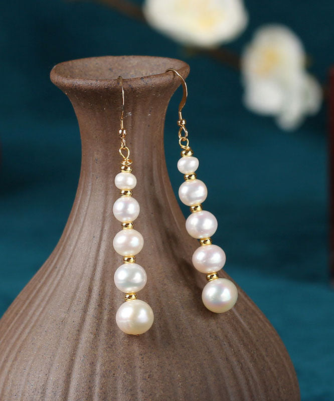 Fashion White 14K Gold Pearl Mother Shellfish Drop Earrings