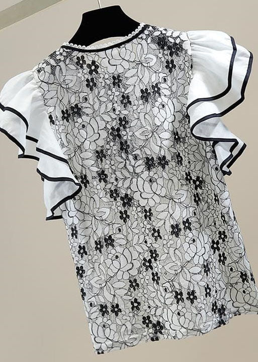 Fashion White Ruffled Patchwork Lace Shirt Tops Sleeveless