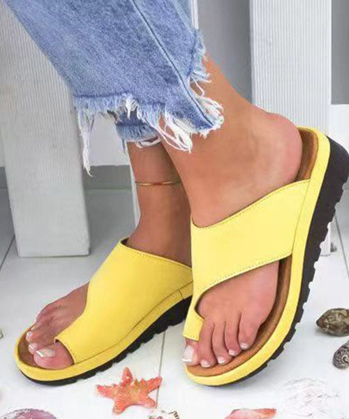 Fashion Yellow Faux Leather Splicing Peep Toe Slide Sandals