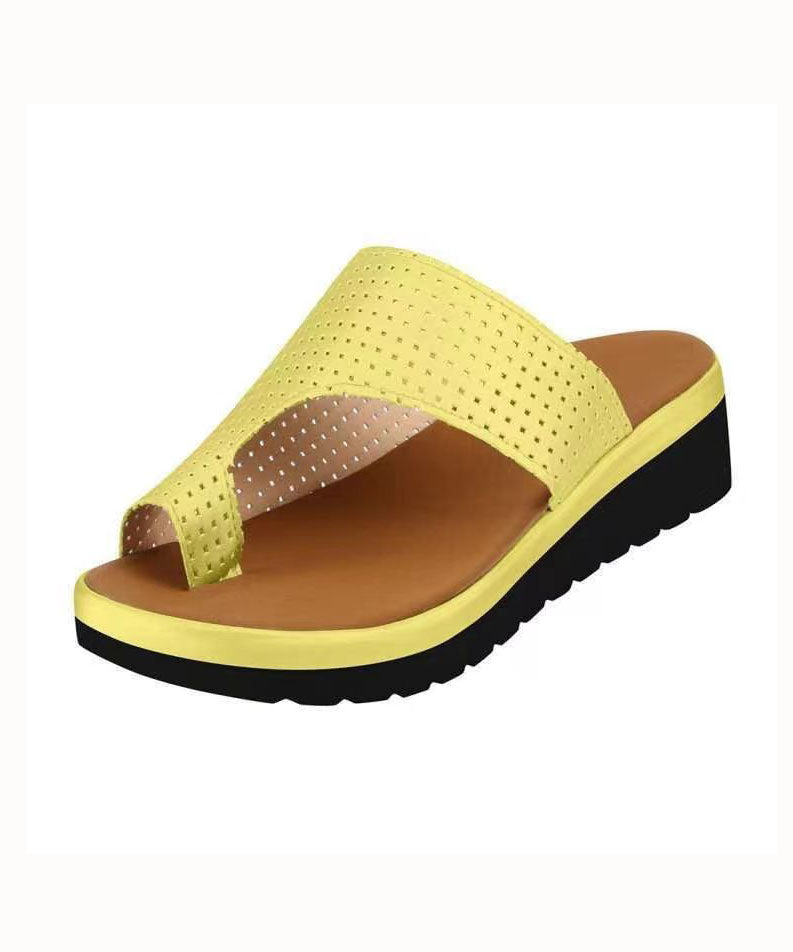 Fashion Yellow Faux Leather Splicing Peep Toe Slide Sandals
