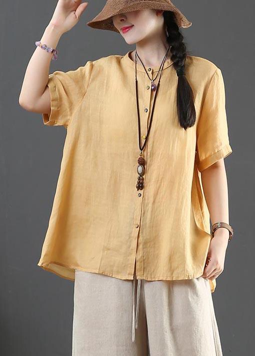 Fashion Yellow Loose Linen Summer Shirt Tops - Omychic