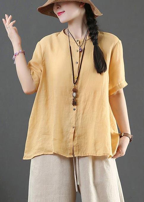 Fashion Yellow Loose Linen Summer Shirt Tops - Omychic