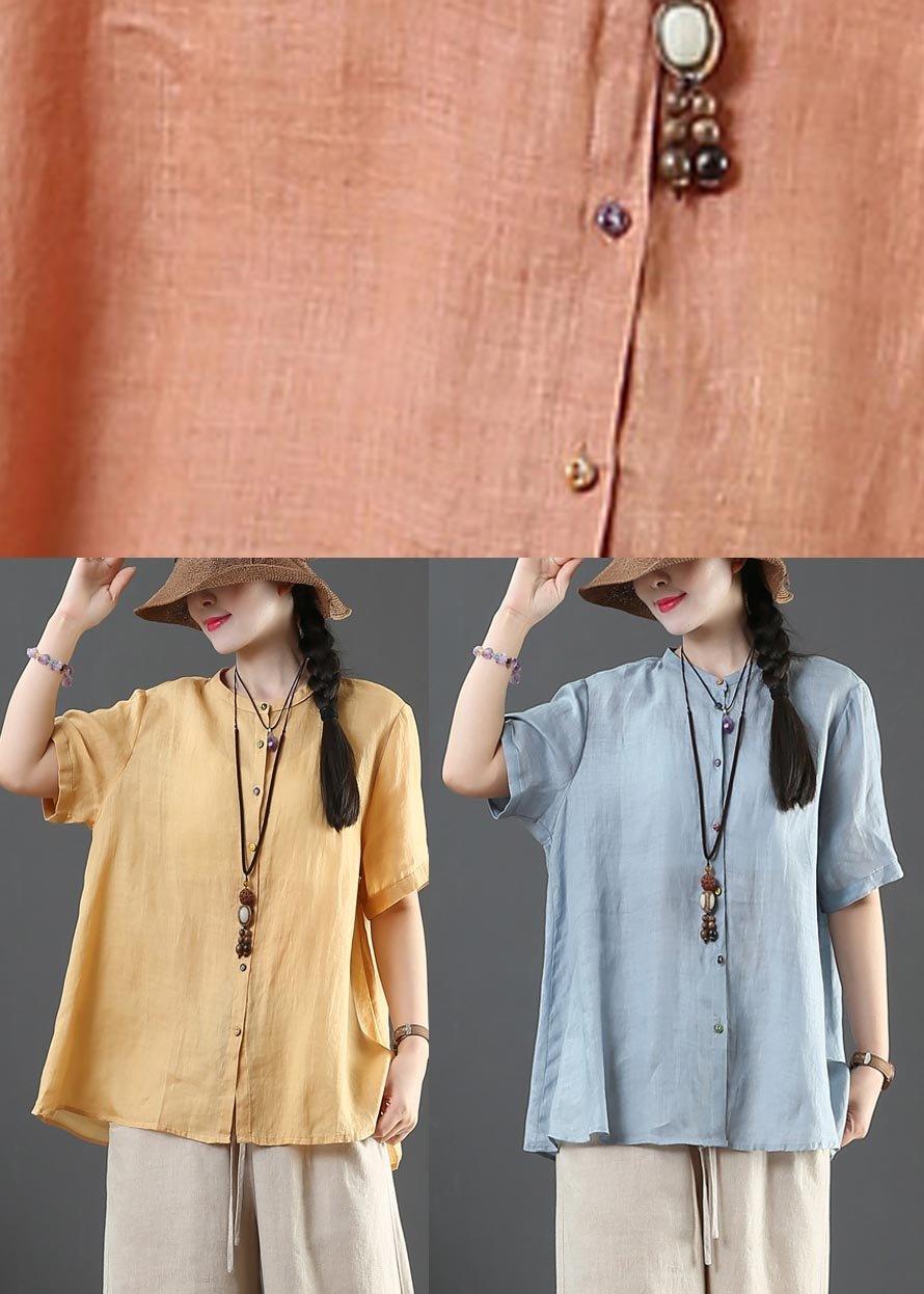 Fashion Yellow Loose Linen Summer Shirt Tops - Omychic