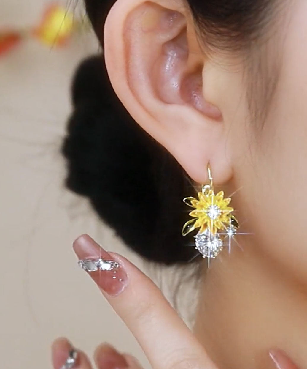 Fashion Yellow Sterling Silver Alloy Zircon Floral Drop Earrings