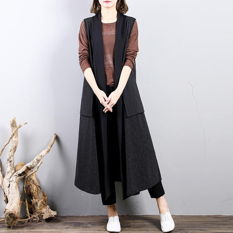 Fashion black  maxi coat casual back open trench coat boutique sleeveless cotton Coat - Omychic