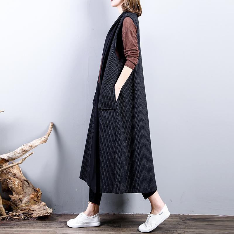 Fashion black  maxi coat casual back open trench coat boutique sleeveless cotton Coat - Omychic