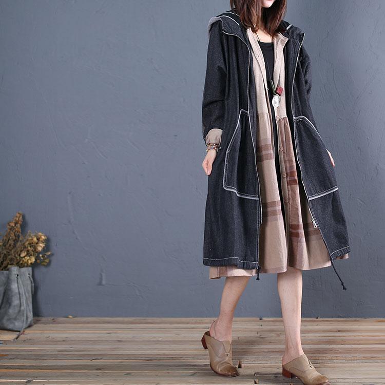 Fashion black overcoat plus size trench coat fall outwear hooded - Omychic