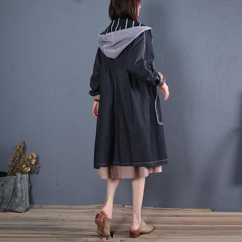 Fashion black overcoat plus size trench coat fall outwear hooded - Omychic