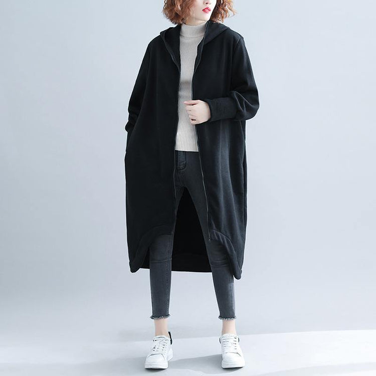 Fashion black woolen outwear Loose fitting Winter woolen zippered outwear - Omychic