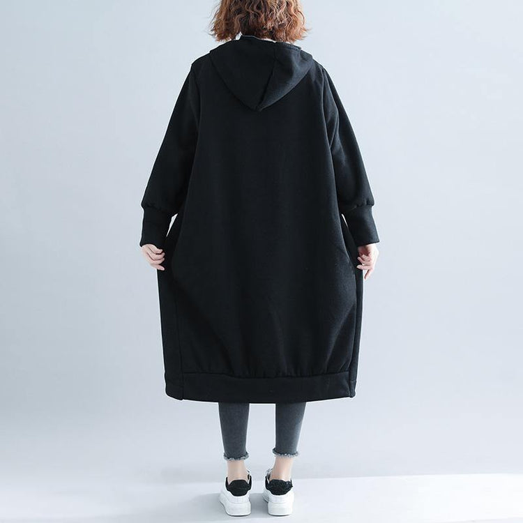 Fashion black woolen outwear Loose fitting Winter woolen zippered outwear - Omychic