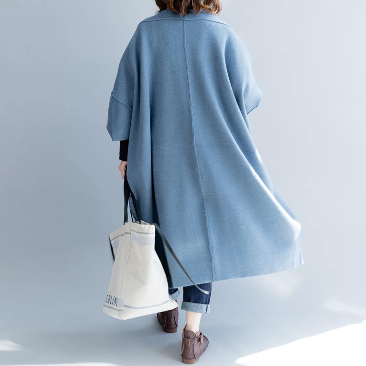 Fashion Blue Bat Wig Sleeve Coats Trendy Plus Size O Shape Outwear Trench Coat Elegant Big Pockets Long Coat - Omychic