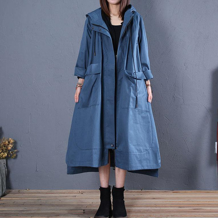 Fashion blue hooded overcoat plus size clothing fall women coats low high design - Omychic