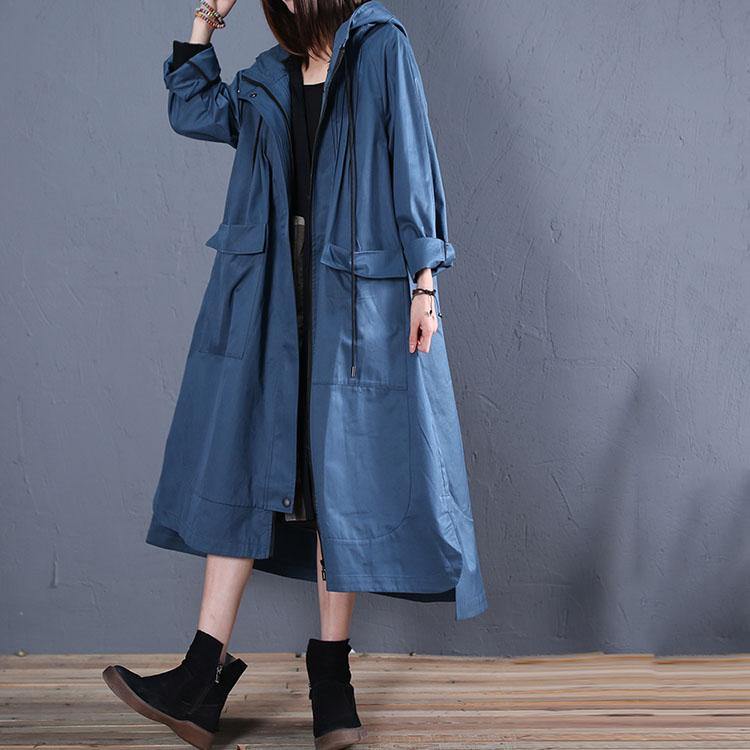 Fashion blue hooded overcoat plus size clothing fall women coats low high design - Omychic