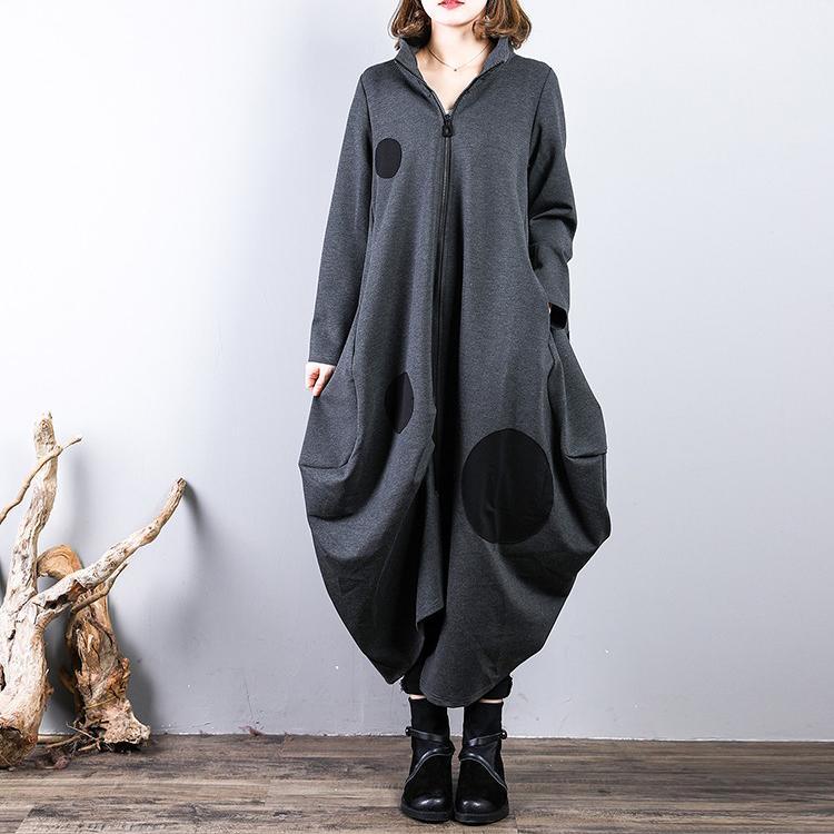 Fashion dotted coats plus size zippered Coat 2018 big pockets autumn coat - Omychic