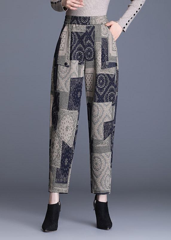Fashion fashion Print Pockets Straight Fall Pants - Omychic